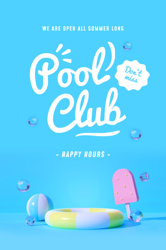 Pool Club Invitation with Happy Hours Ad Flyer 4x6inデザインテンプレート