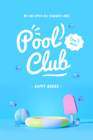 Pool Club Invitation with Happy Hours Ad Flyer 4x6in Design Template