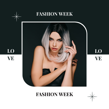 Template di design Donna in abito nero per l'invito alla settimana della moda Instagram