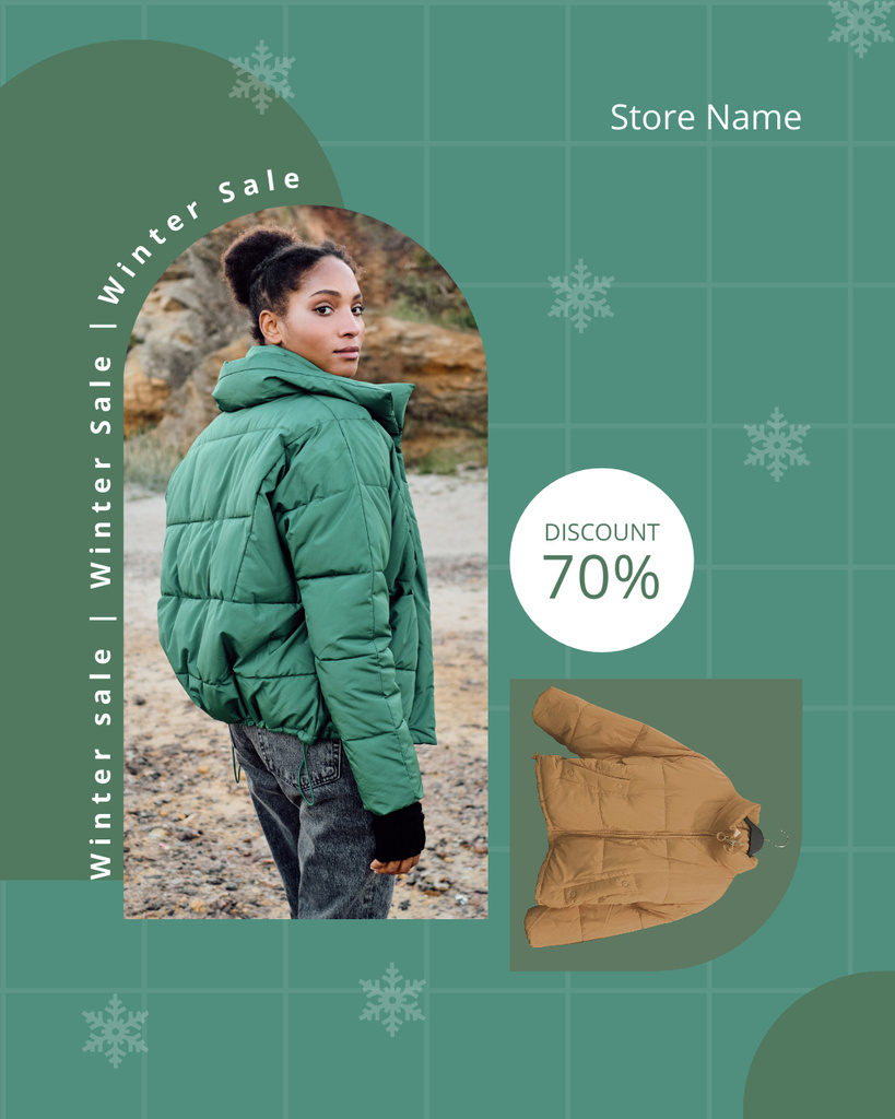 Szablon projektu Winter Sale of Puffer Jackets Instagram Post Vertical
