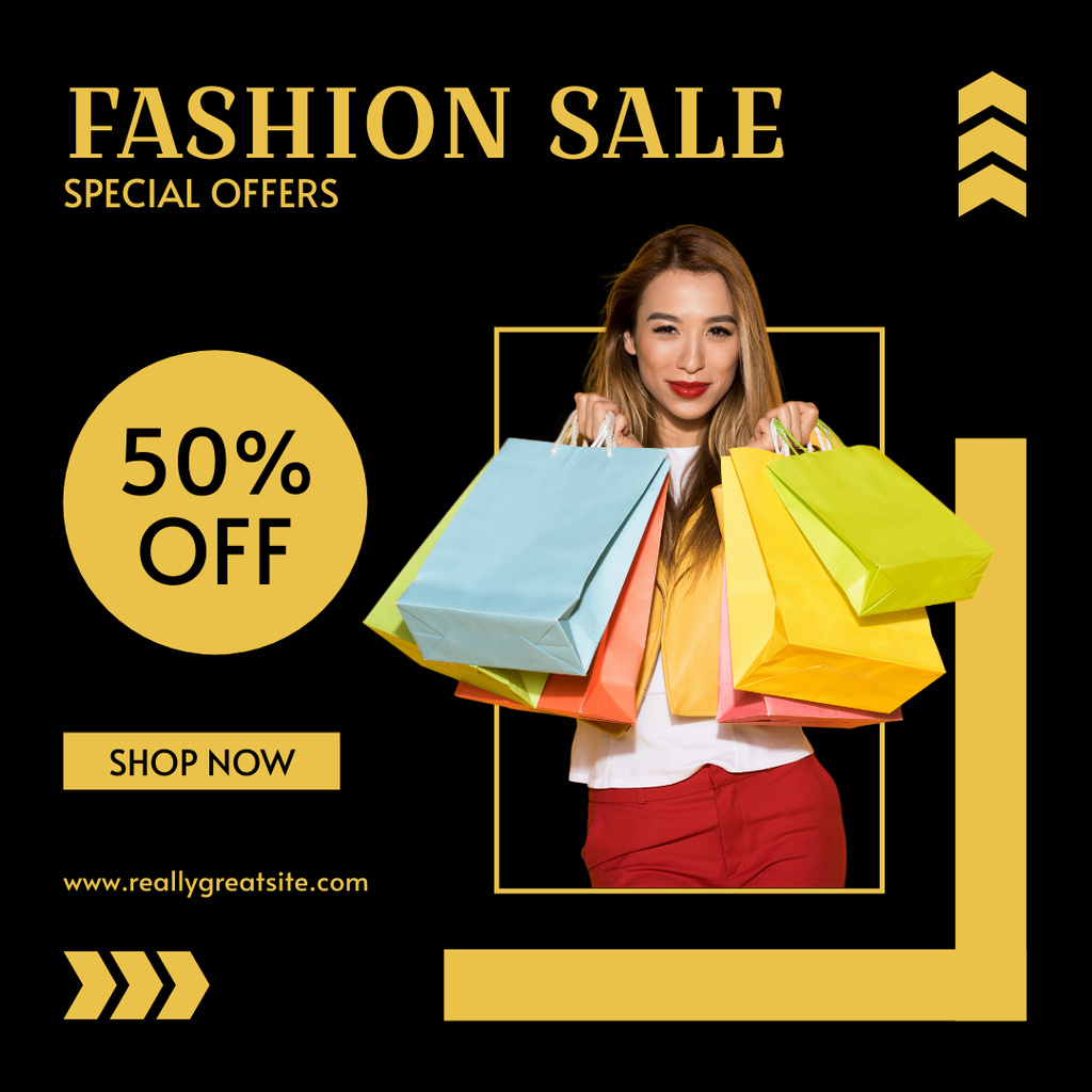 Fashion Sale Anouncement with Woman Carring Shopping  Instagram Design Template