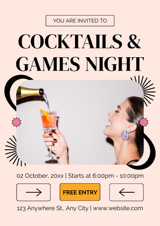 Cocktails and Games Night Invitation Poster Design Template