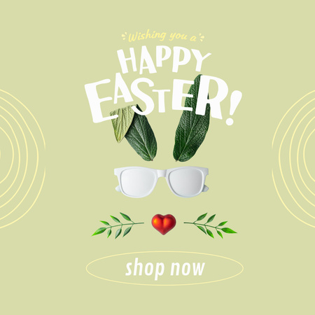 Saudação de Páscoa com cara de coelho feita de folhas naturais com óculos de sol Instagram Modelo de Design