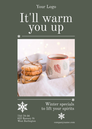 Ontwerpsjabloon van Postcard 5x7in Vertical van Warm Up with Hot Tea and Cookies