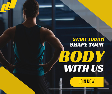Gym Promotion with Muscular Man Facebook Design Template