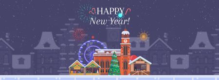 Fireworks over town on New Year's Eve Facebook Video cover Design Template