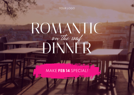Offer of Romantic Dinner on Valentine's Day Postcard Design Template