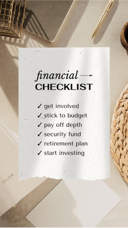 lista de controlo financeiro sobre a mesa de trabalho Instagram Story Modelo de Design