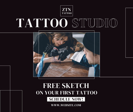 Ontwerpsjabloon van Facebook van Tattoo Studio-serviceaanbieding met gratis schets