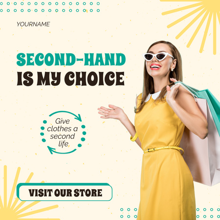 Pre-owned clothes second hand promotion Instagram AD Design Template