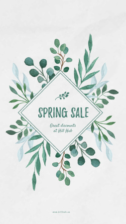 Spring Sale Frame with Green Plants Instagram Video Story Šablona návrhu