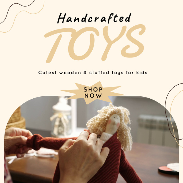 Handmade Toys Offer With Cute Puppet Animated Post Šablona návrhu