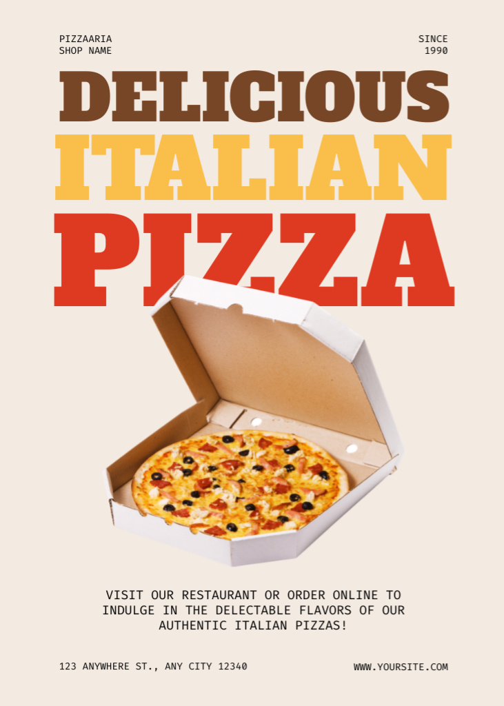 Delicious Italian Pizza in Box Flayerデザインテンプレート