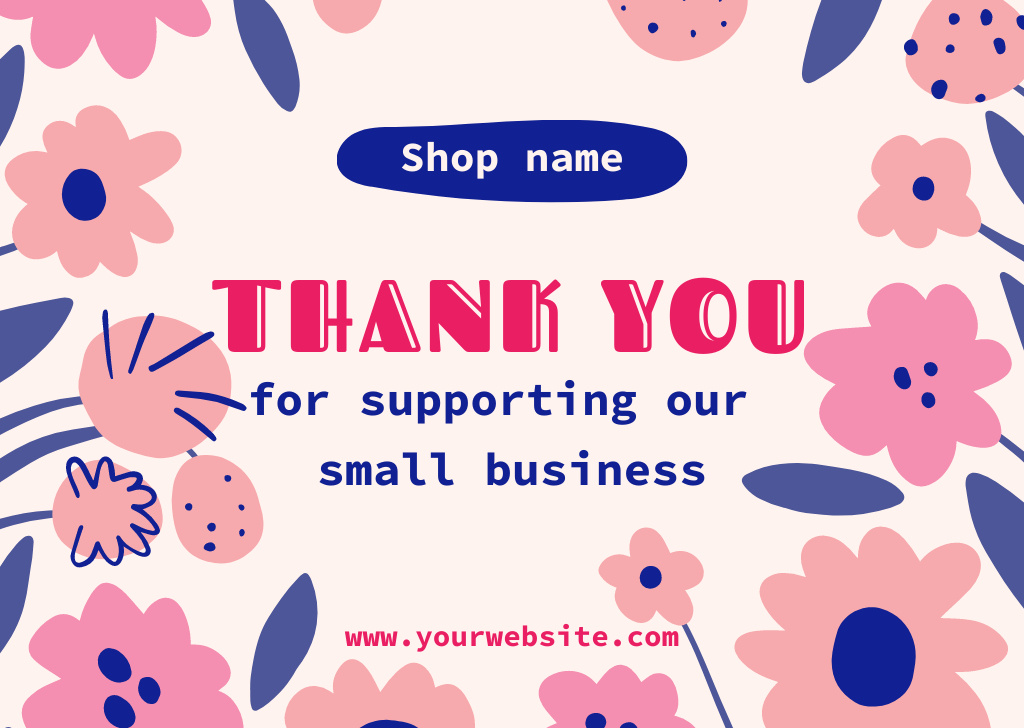 Template di design Thank You Message with Cartoon Colorful Doodle Flowers Card