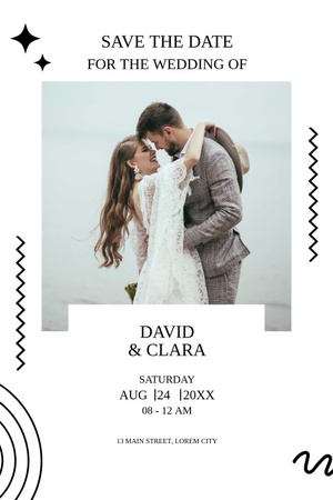 Save the Date of Wedding with Happy Couple Hugging Pinterest Design Template