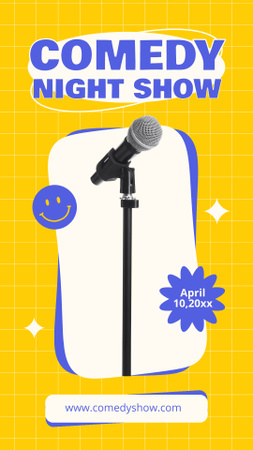 Modèle de visuel Annonce des spectacles de comédie en soirée avec microphone en jaune - Instagram Story