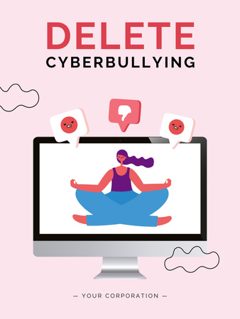 Template di design Consapevolezza della protezione dal cyberbullismo in rosa Poster US