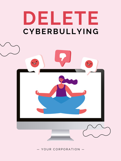 Awareness of Protection from Cyberbullying In Pink Poster US Tasarım Şablonu