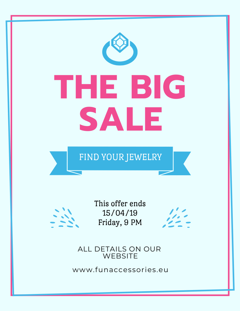Ontwerpsjabloon van Flyer 8.5x11in van Jewelry Big Sale Announcement on White