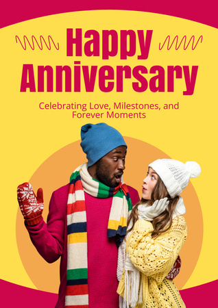 Anniversary of Young Mixed Race Couple Poster Design Template