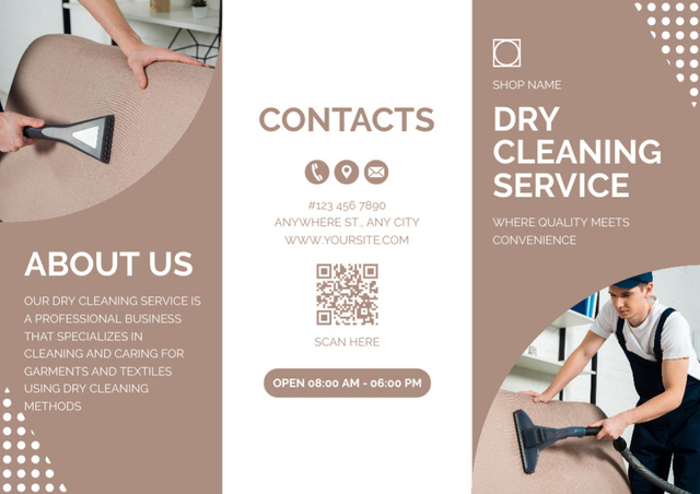 Dry Cleaning Services with Vacuum Cleaner Brochure Modelo de Design