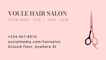 Plantilla de diseño de Anuncio de salón de belleza con peluquero profesional en rosa Business Card US 