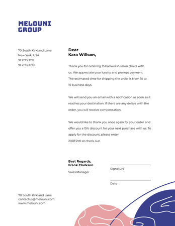 Designvorlage Business Company order confirmation and gratitude für Letterhead 8.5x11in
