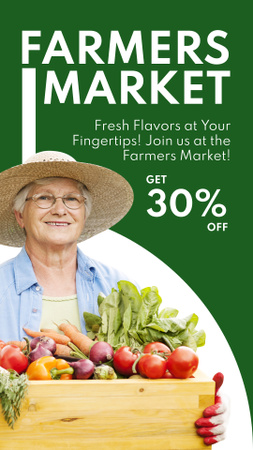 Cute Elderly Woman Farmer with Box of Vegetables Instagram Story Design Template
