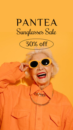 Plantilla de diseño de mujer vieja en elegante traje naranja y gafas de sol Instagram Story 