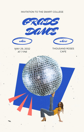 Template di design Festa di laurea con palla da discoteca Invitation 4.6x7.2in