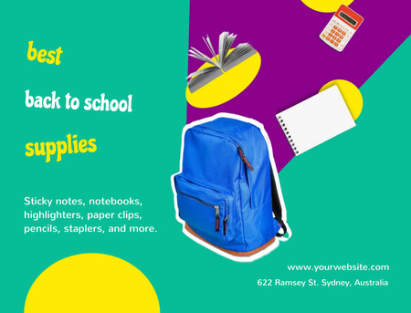 Educational Supplies For School on Turquoise Postcard 4.2x5.5in – шаблон для дизайну