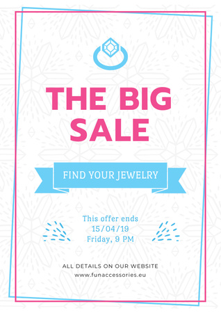 Jewelry Sale Announcement with Illustration of Ring Poster Design Template