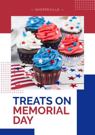 Template di design Annuncio della celebrazione del Memorial Day con cupcakes Poster