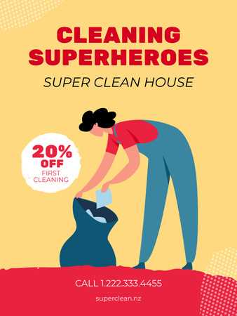Plantilla de diseño de Oferta de descuento en servicios de limpieza de casas Poster US 