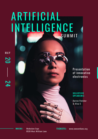 Technological Summit with Woman in Innovational Glasses Poster A3 Design Template