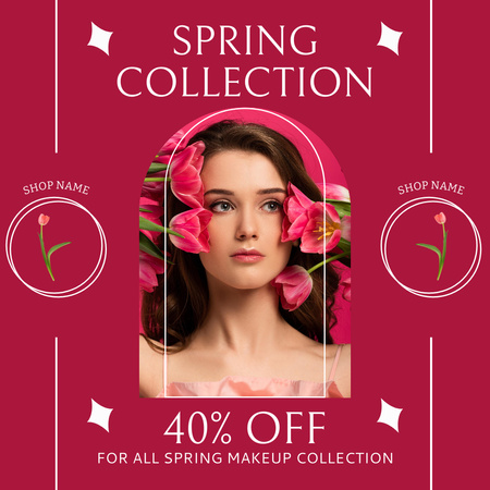 Designvorlage Frühlingsverkauf mit schöner Frau mit Tulpen für Instagram