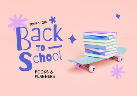Platilla de diseño Back to School With Books And Planners Offer Postcard A5