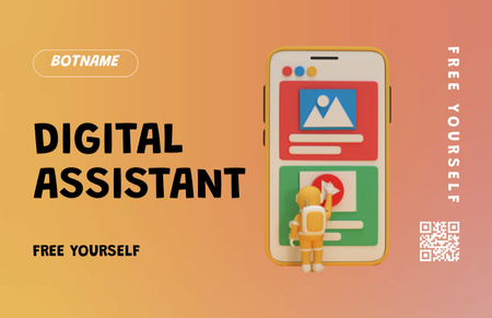Digital Assistant Service Offering Business Card 85x55mm Tasarım Şablonu