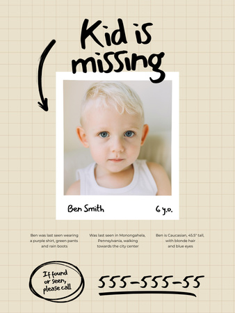 Announcement Of Request for Aid in Finding Little Boy In Yellow Poster US Design Template