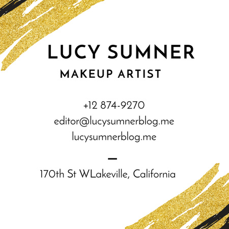 Makeup Artist Services Ad with Golden Paint Smudges Square 65x65mm tervezősablon