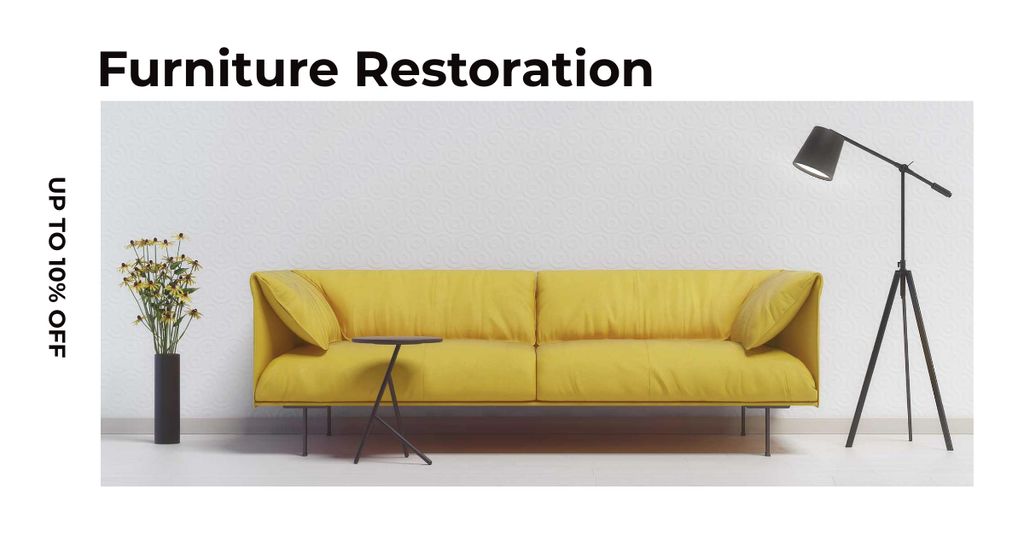 Furniture ad with Sofa in yellow Facebook ADデザインテンプレート