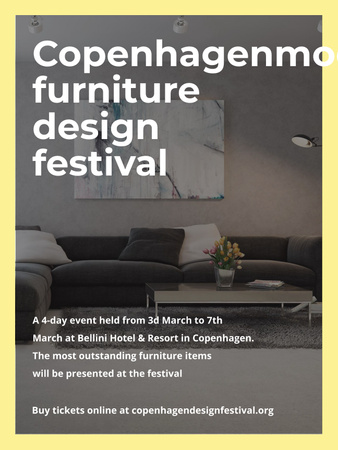 Interior Decoration Event Announcement with Sofa in Grey Poster US Πρότυπο σχεδίασης