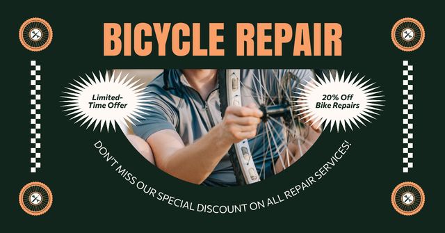 Bicycles Repair Service Offer on Deep Green Facebook AD Šablona návrhu