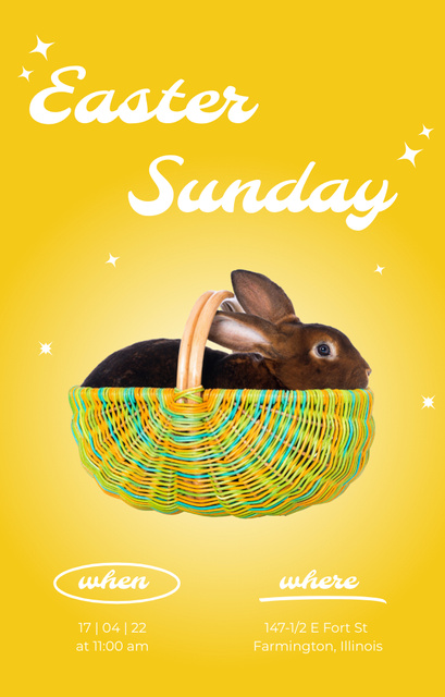 Easter Holiday Celebration Announcement With Cute Rabbit Invitation 4.6x7.2in Modelo de Design
