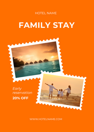 Hotel Ad with Family on Vacation Postcard A6 Vertical Design Template