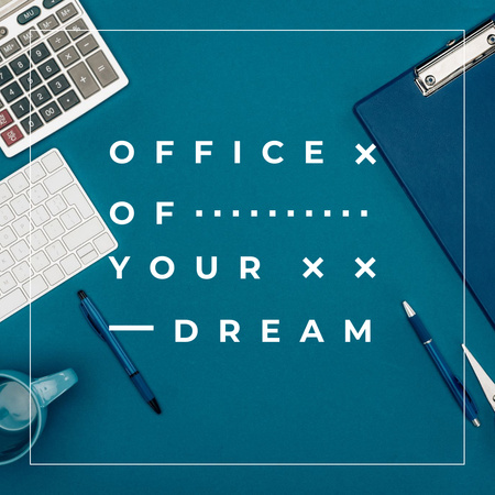 Office Stationery on Blue Table Instagram Design Template