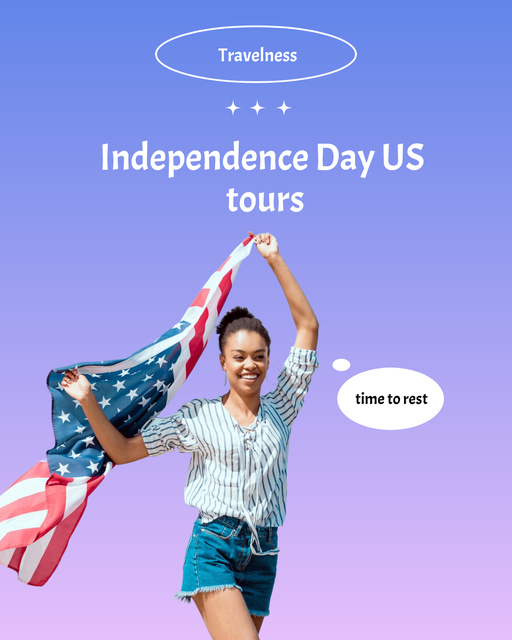 Designvorlage USA Independence Day Travel Tours with Woman holding Flag für Poster 16x20in