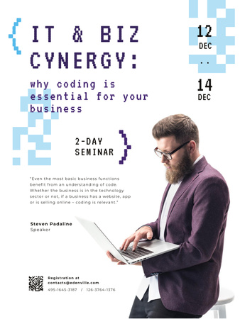 Ontwerpsjabloon van Poster US van IT Conference Announcement with Man Working on Laptop