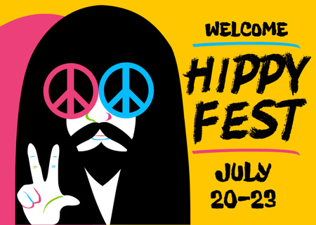 Hippy Festival Announcement Postcard 5x7in Design Template
