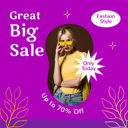 Female Fashion Clothes Sale Ad on Bright Purple Instagram Design Template